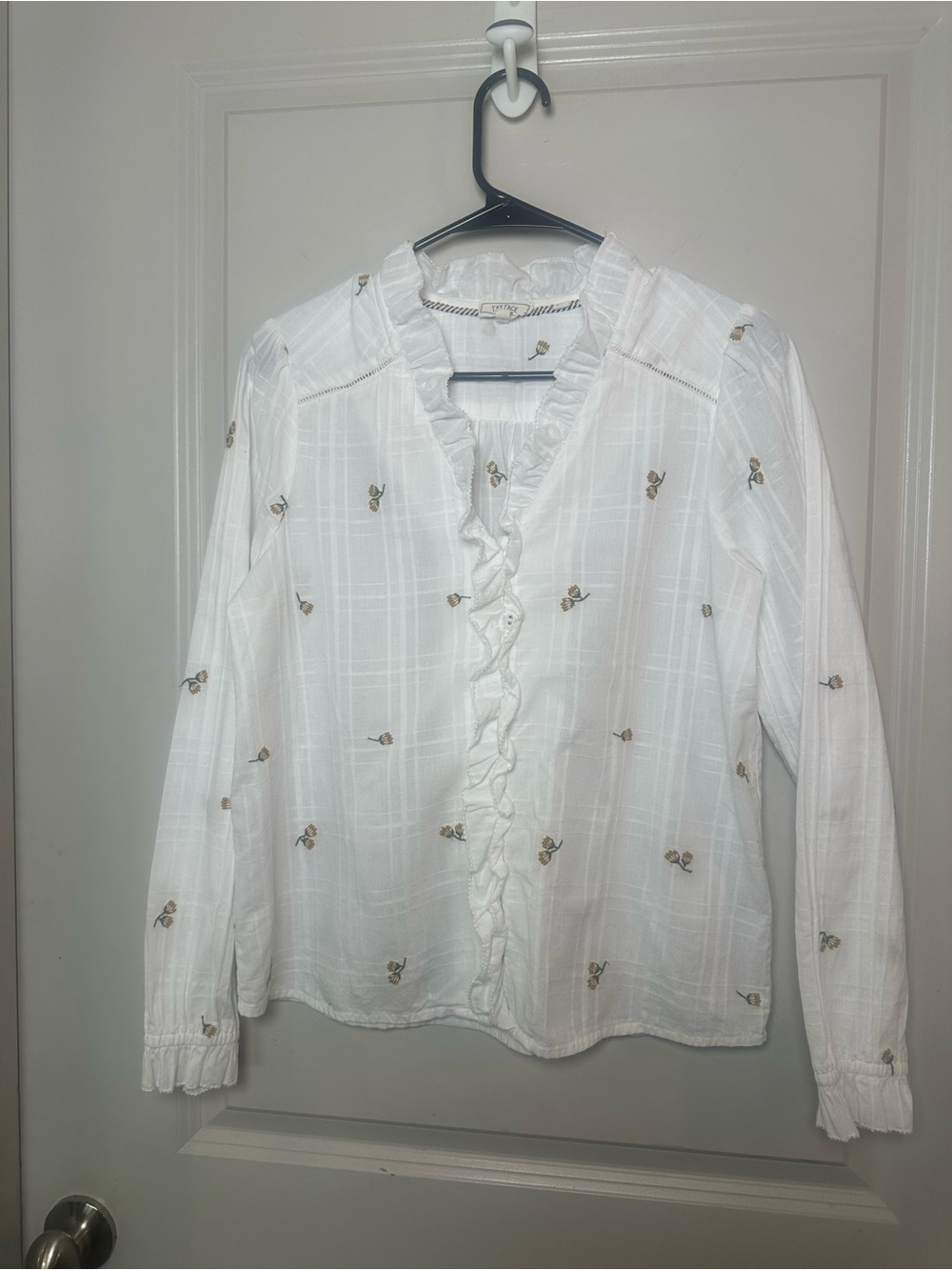 Fat Face Cotton Button Up Ruffle Embroidered Sunflower Lightweight Top, 4 - Picture 2 of 8